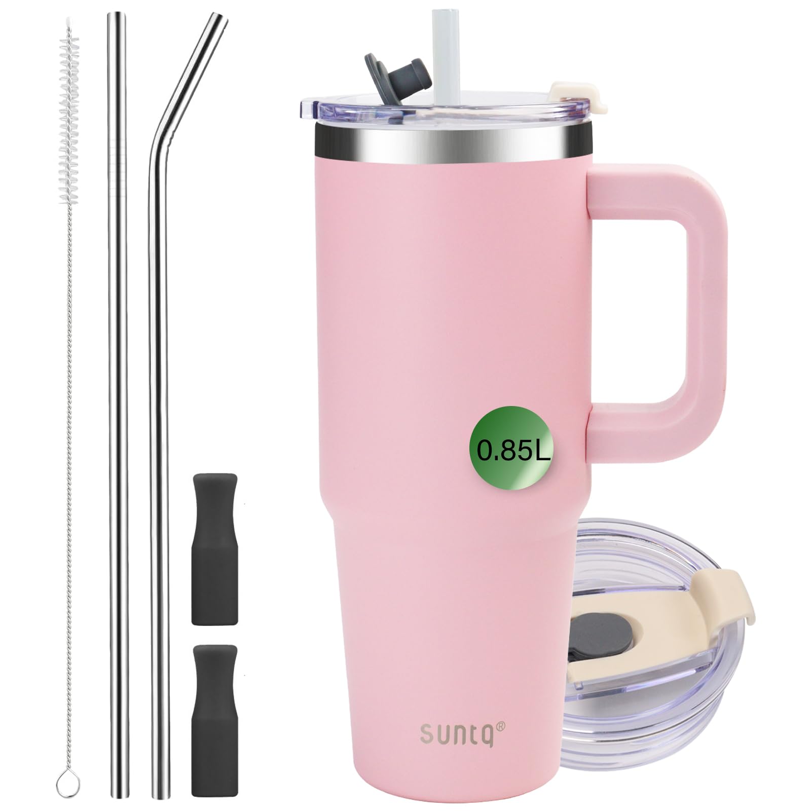 SUNTQ 30oz Tumbler with Handle, Double Wall Vacuum Insulated Water Bottle with Straw and Lid, Stainless Steel Travel Coffee Mug, Reusable Thermal Cup for Beverages, Fit in Cup Holder(Pink) — image 1