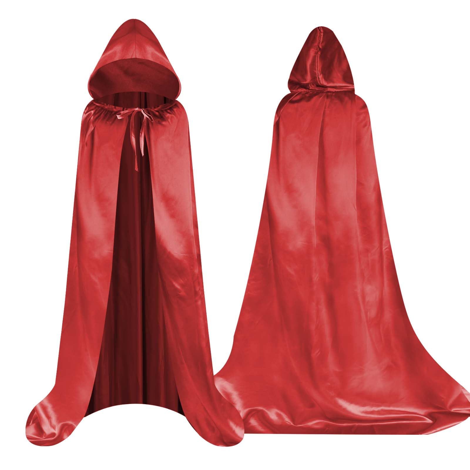 Aomig Red Hooded Cloak Long Cape Grim Reaper Vampire Witch Carnival Halloween Adult Wizard Costume Wizard Cape Fancy Dress Costume Cosplay(150cm/59in)