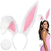 DysanVica Bunny Ears Headband and Tail - Rabbit Costume for Adult Women Cute Floppy Fluffy Easter Cosplay Accessories Set