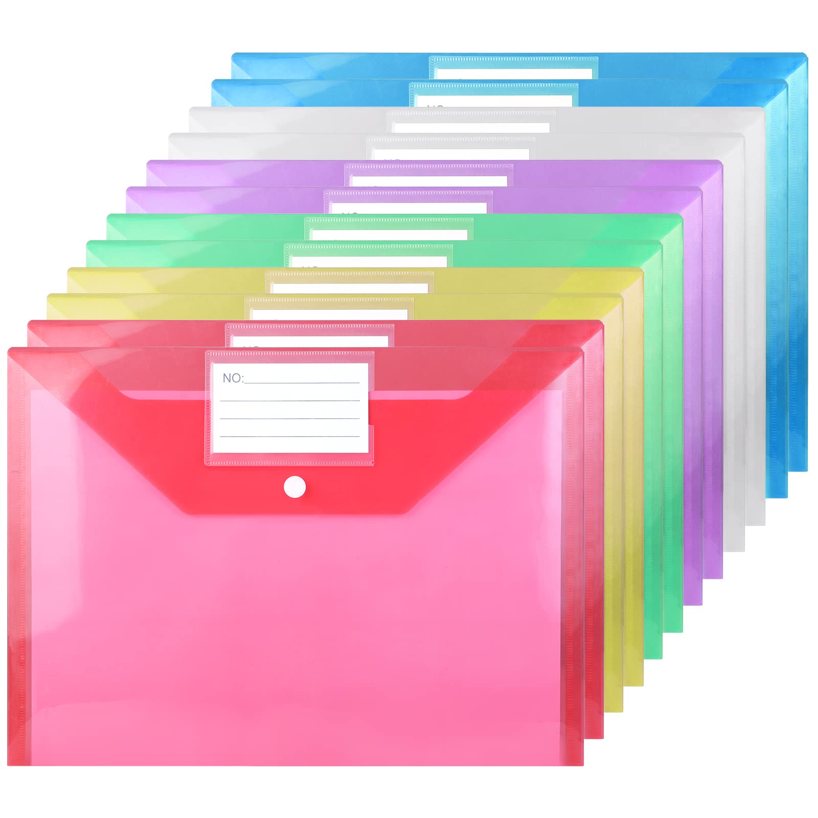 Plastic Wallets A4 - Plastic Folders with Label Pocket Popper Wallets Plastic Document File Folders - 12PCS