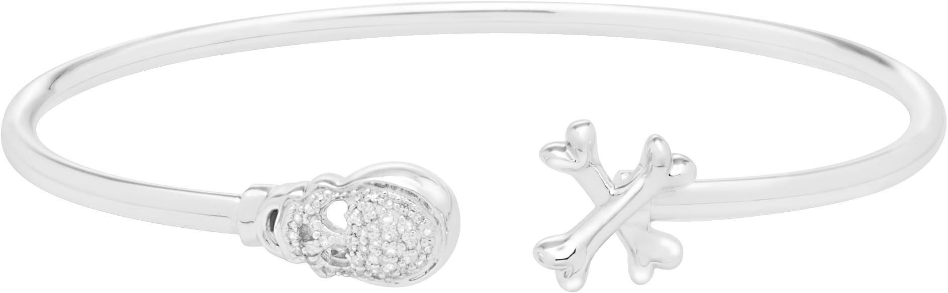 Brilliant Designers 1/10 CTTW White Diamond (IJ/I12I3) Sterling Silver Skull Wire Bangle 6.50"