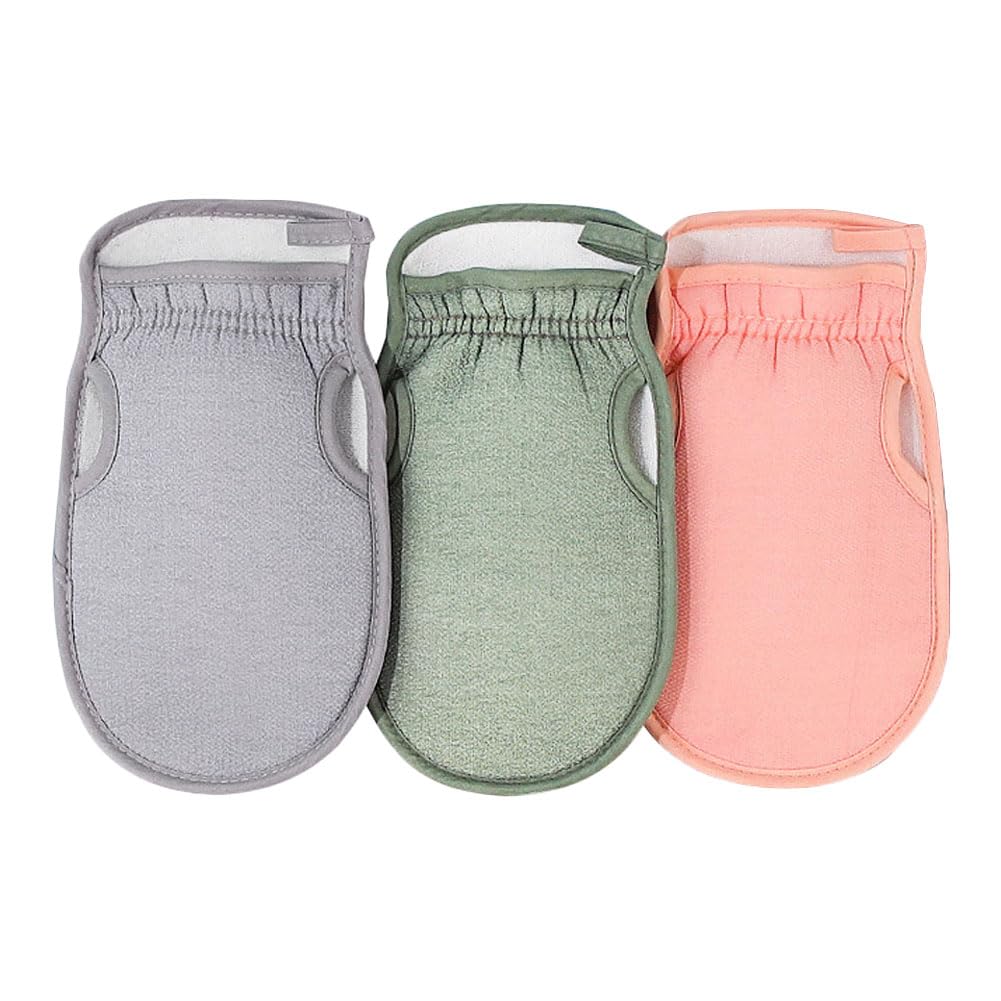 MIETONG Exfoliating Gloves 3 Pcs Double Sided Fingerless Gloves Mud Scrubbing Towel for Removing Dead Skin Callus Removal Shower Scrub Loofah Bath Pore Cleaning Unisex Bath Accessories