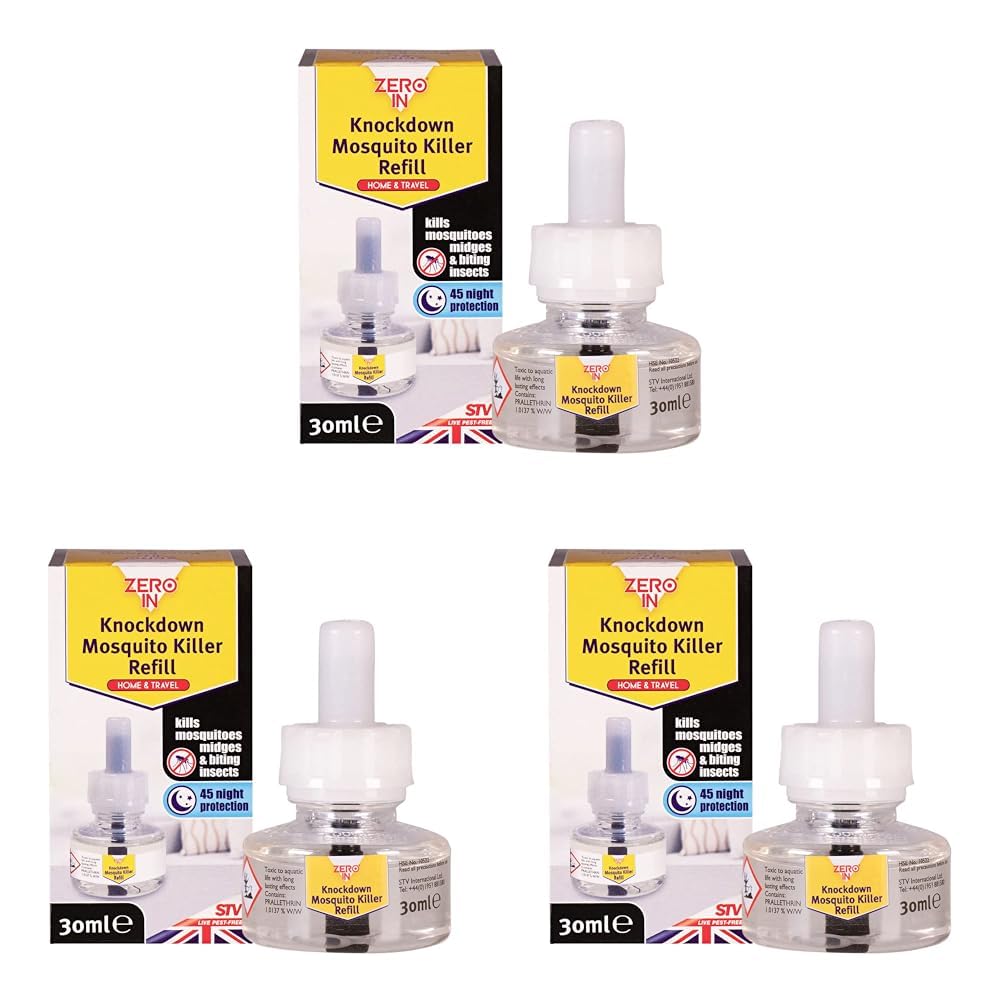 Zero In Knockdown Plug-In Mosquito Killer Refill – 30 ml for Plug-In Insect Killer For Home & Travel Lasts for up to 45 Nights (Pack of 3)