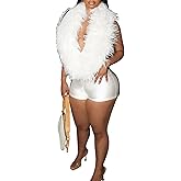 HuiSiFang Women's Short Romper Halter Elegant Feather Sleeveless V Neck Jumpsuit Bodycon Sexy Romper Summer Parties