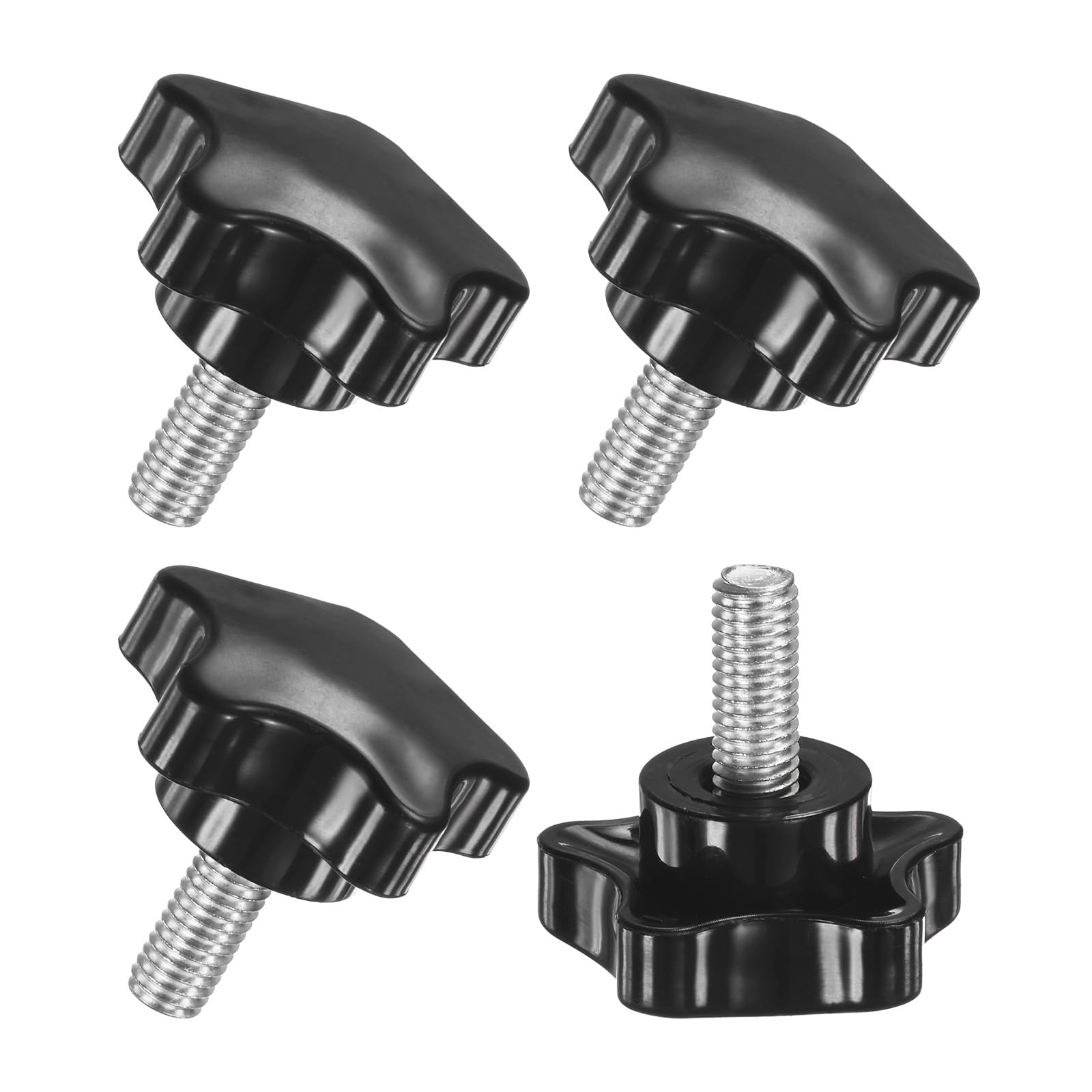 M METERXITY 4-Pack Star Clamping Knobs, M8x20mm Male Thread Hand Tightening Screw for Machinery/Electronic/Furniture/Umbrella Base, Machine Handle Replacement [Stainless Steel, Black]
