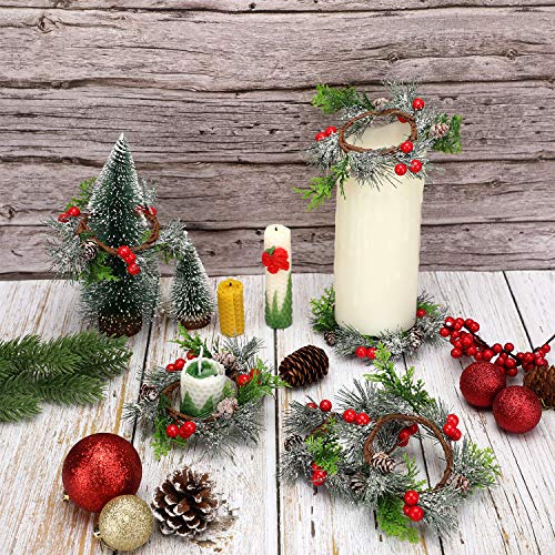 6 Pieces Christmas Candle Ring Artificial Berry Candle Rings with Pine Cones Small Wreaths for Home, Wedding, Living… - Image 5