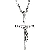 BGCOPPER Sterling Silver Crucifix Pendant for Men, Catholic Jesus Cross Necklace for Women, 925 Sterling Silver Crucifix Necklace with Jesus Religious Gift for Easter Christmas