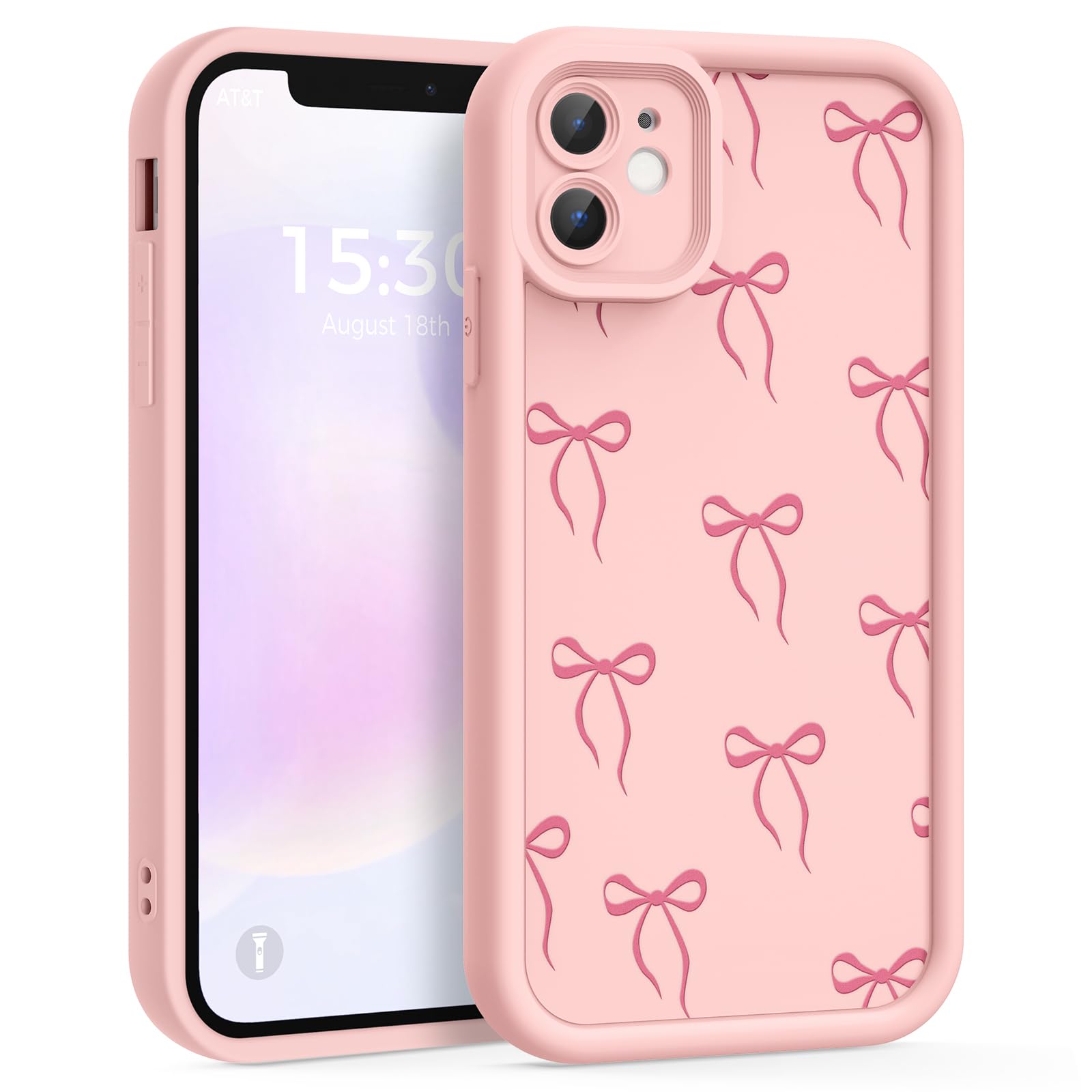 FUXICASE Case for iPhone 12, Pretty Pattern Design for Girls Women Silicone Cover, Soft TPU Material, Thicker Frame Shockproof Protective Girly Case for iPhone 12 (Pink Bow)