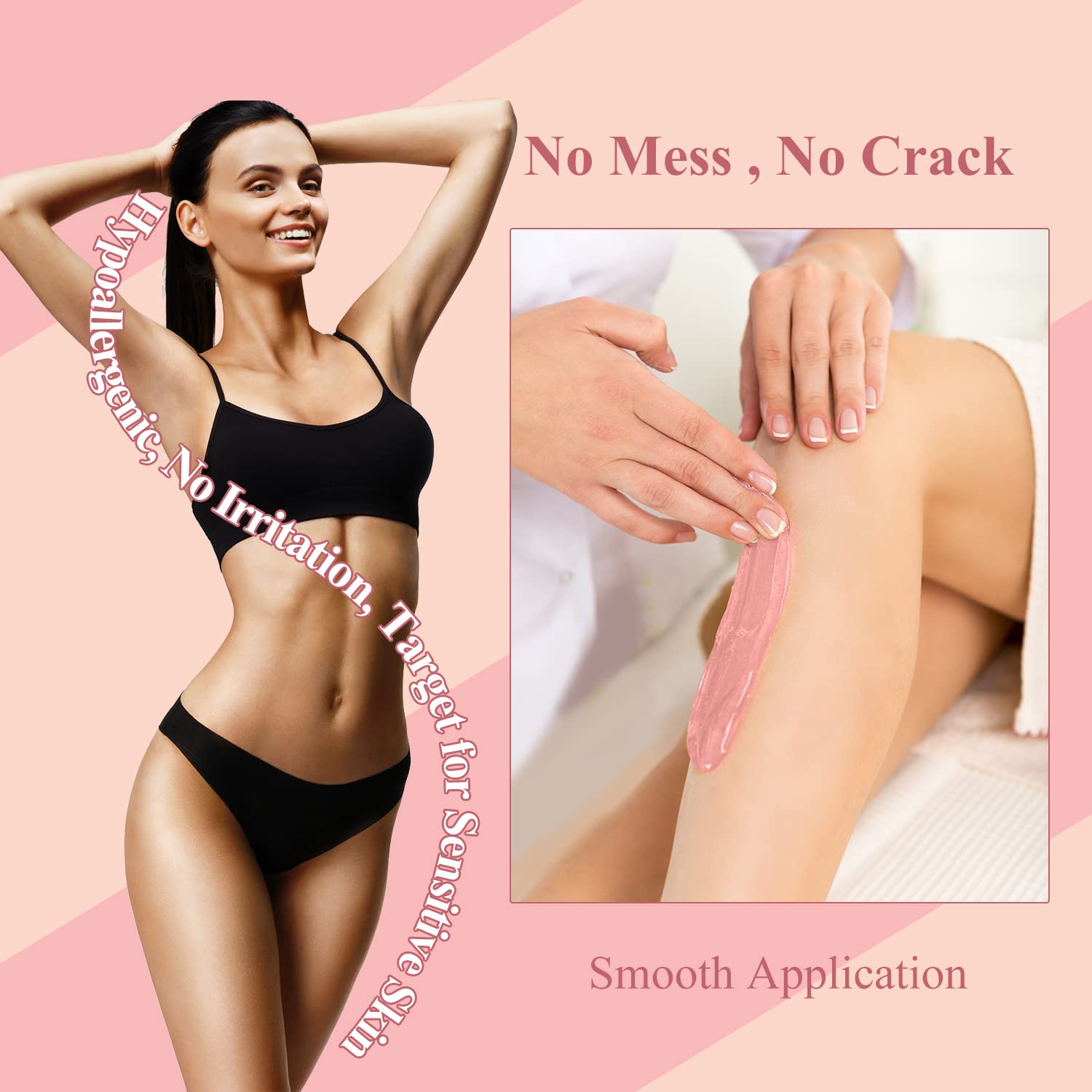 Hard Wax Hair Removal Beads - Painless Waxing for Sensitive Skin, Full Body Wax Beans with 20 Sticks for Women Men Bikini Brazilian, Armpit, Home Use (Rose, 1.1lb/17.6oz)