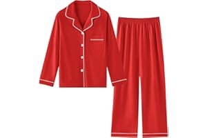 Umeyda Boys Cotton Pajamas Set Kids Soft Long Sleeve Top and Pants Sleepwear 2 Pcs Button-Up Comfy Pjs Set for Ages 4-12