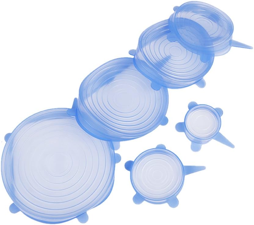 Super Stretch Lids Silicone Bowl Covers Universal Food Covers Lids Easy Fit Suction Lids for Coffee Cup Mug Pot Containers 6 Pack (Blue)