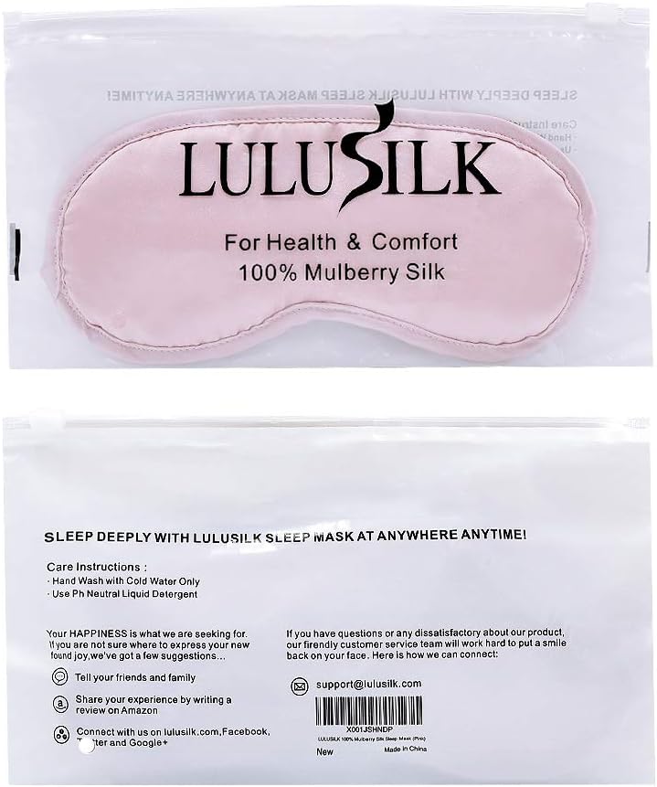 LULUSILK Mulberry Silk Sleep Eye Mask Blindfold with Elastic Strap Headband, Soft Eye Cover Eyeshade for Night Sleeping, Travel, Nap(Pink): Health & Personal Care