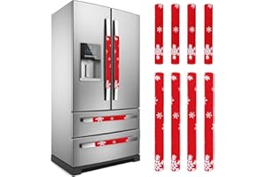 LimBridge Christmas Refrigerator Door Handle Cover, Design with Snowflakes, Two Sizes Red 8pcs Handle Cover for Kitchen Fridge, Microwave, Dishwasher Handle Decorations