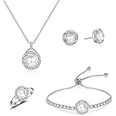 DHQH 4PCS Wedding Jewelry for Bridesmaid Cubic Zirconia Teardrop Necklace Earrings Bracelet Ring Set Bridesmaid Jewelry Set for Women Party Jewelrys Gift