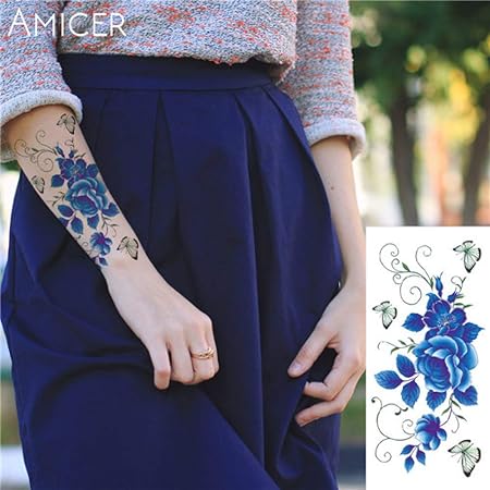 Tzxdbh 7pcs Rose Bleue Tatouer Autocollant De Tatouage Bras