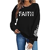 AMWIPE Christian Sweatshirt Women Faith Shirts Christian Religious Pullover Bible Verse Long Sleeve Top