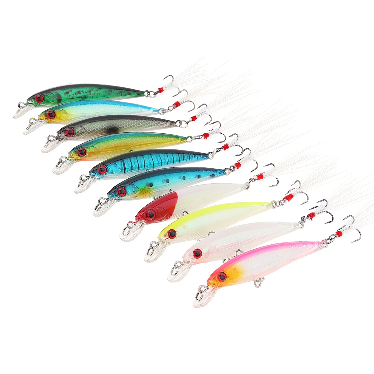 OriGlam 10pcs 3D Artificial Minnow Fishing Lures - Plastic CrankBait Bass Hard Bait Life-like Swimbait