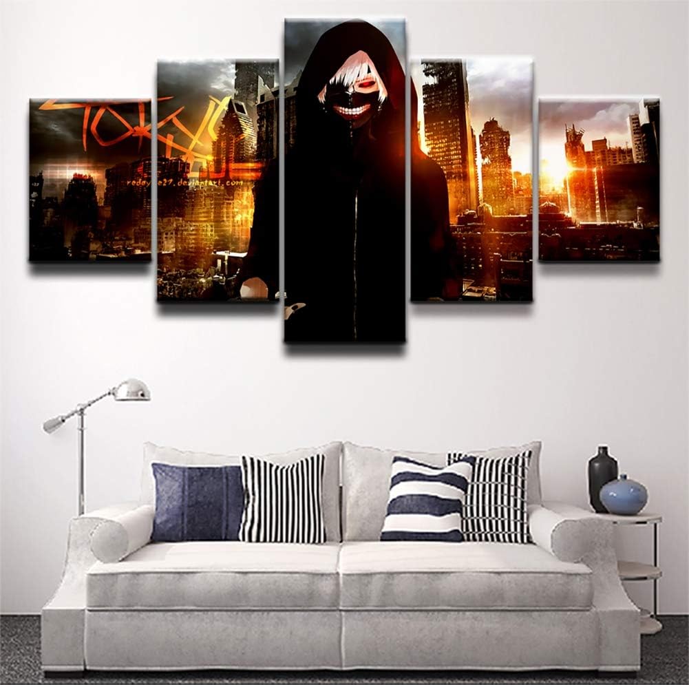 HSART Modular Wall Art Prints Poster Canvas Painting 5 Pieces Anime Tokyo Ghoul Ken Kaneki Pictures Home Decor for Boys Room Artworks,A,40x60x2+40x100+40x80x2