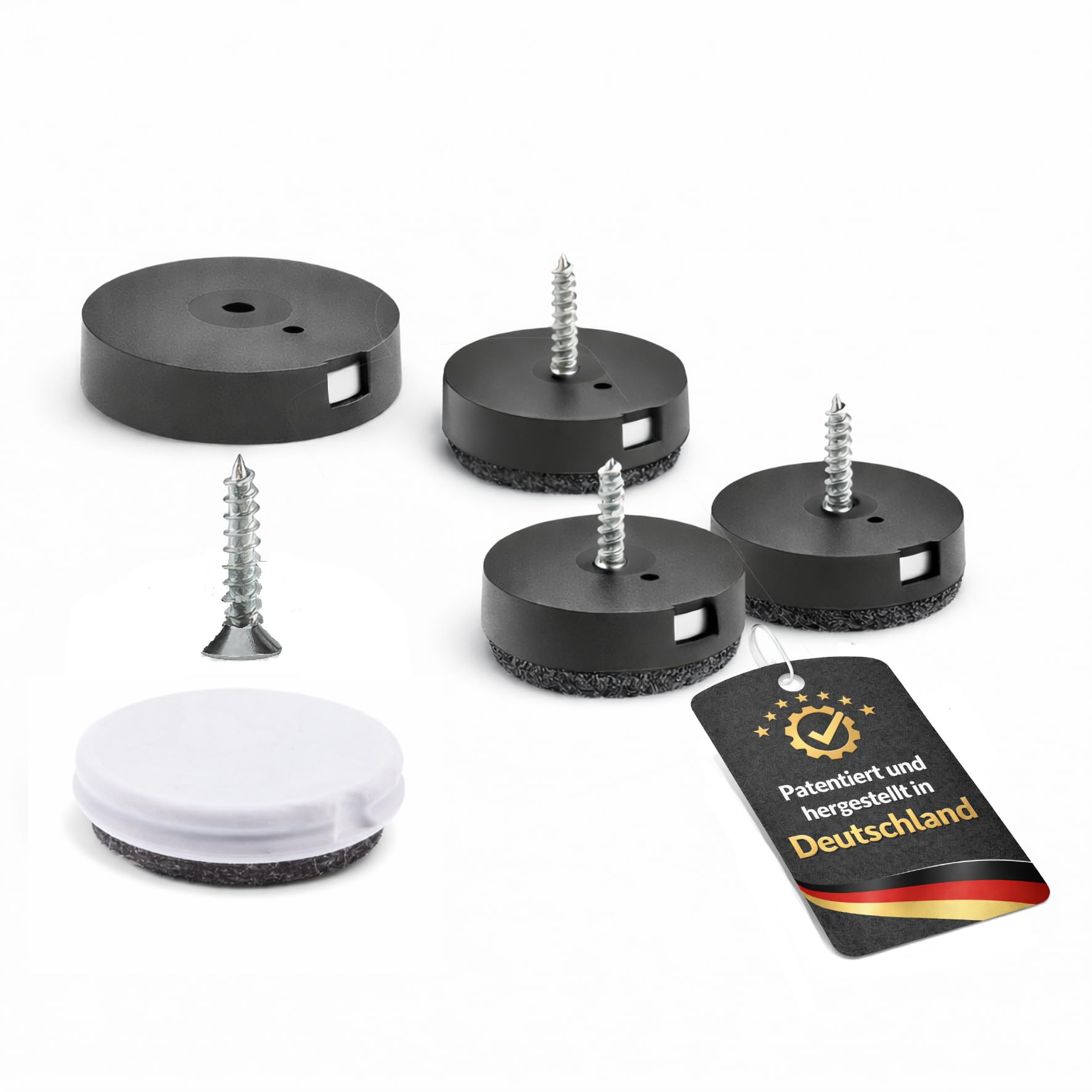 WAGNER QuickClick® felt glides & plastic glides reversible 2 sides wool felt & plastic I 4pcs. set to screw on I 4x base+screw+glide insert - DUO - diameter Ø 30 mm - Made in Germany - 15781000