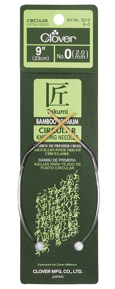 Clover Takumi Bamboo Circular Knitting Needles 9"-Size 0/2mm