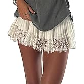 FOMOYUU Y2K Lace Tiered Mini Skirt for Women Ruffled Pleated Half Slip Low Rise Flowy Short Skirts Underskirt