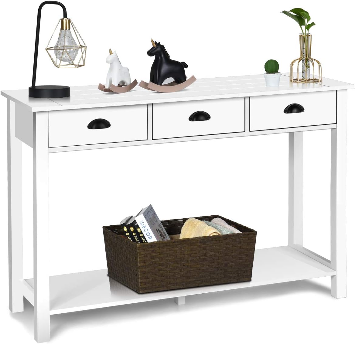 Giantex Console Table with 3 Drawers, Sofa Side Table with Shelf, Rectangular Entryway Table for Living Room, Hallway, Multifunctional Usage Accent Entry Table๏ผWhite๏ผ