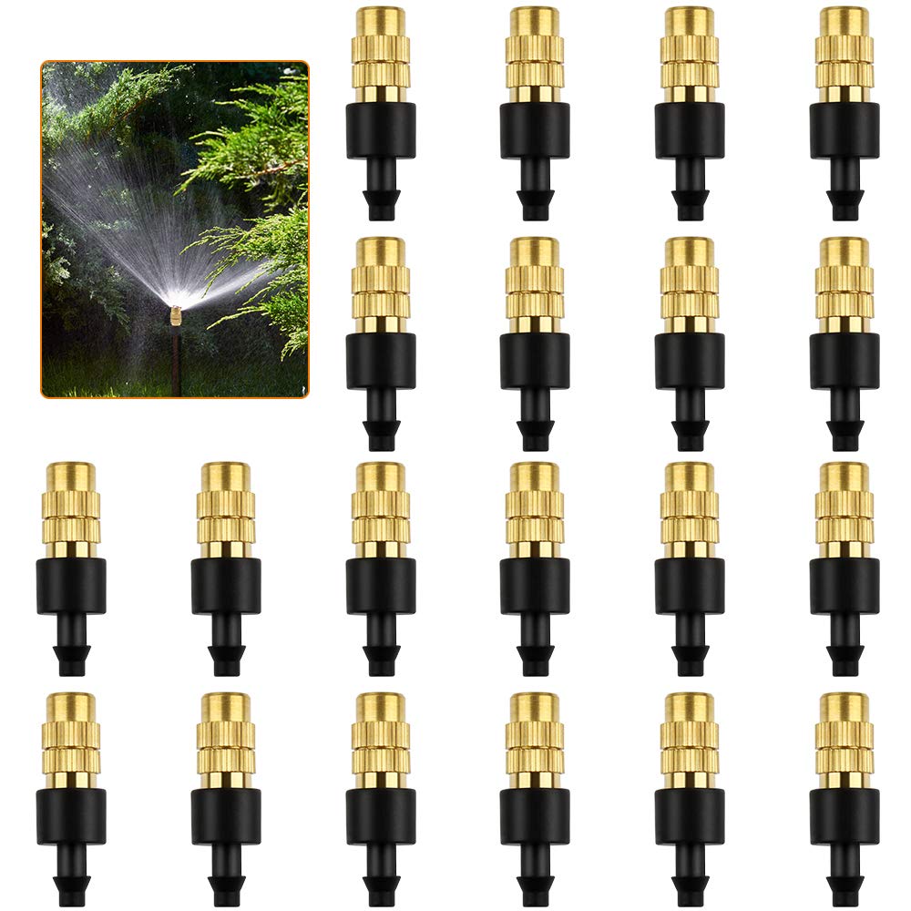 20 Pcs Brass Misting Nozzle, Adjustable Misting Spray Nozzle, 4/7mm Irrigation Nozzle, Sprinkler Heads Atomizing for Lawn Nursery Patio Garden Watering Irrigation System