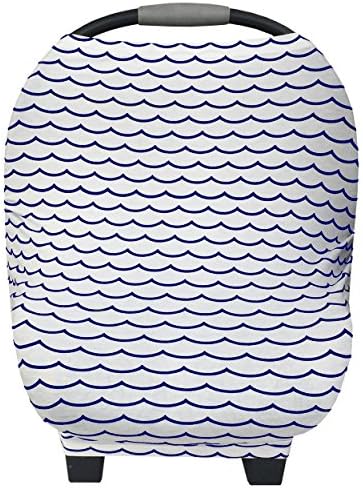 Baby Car Seat Cover Canopy and Nursing Cover Multi-Use 5 in 1 "Waves" Blue & White Gift by Stormbaby.