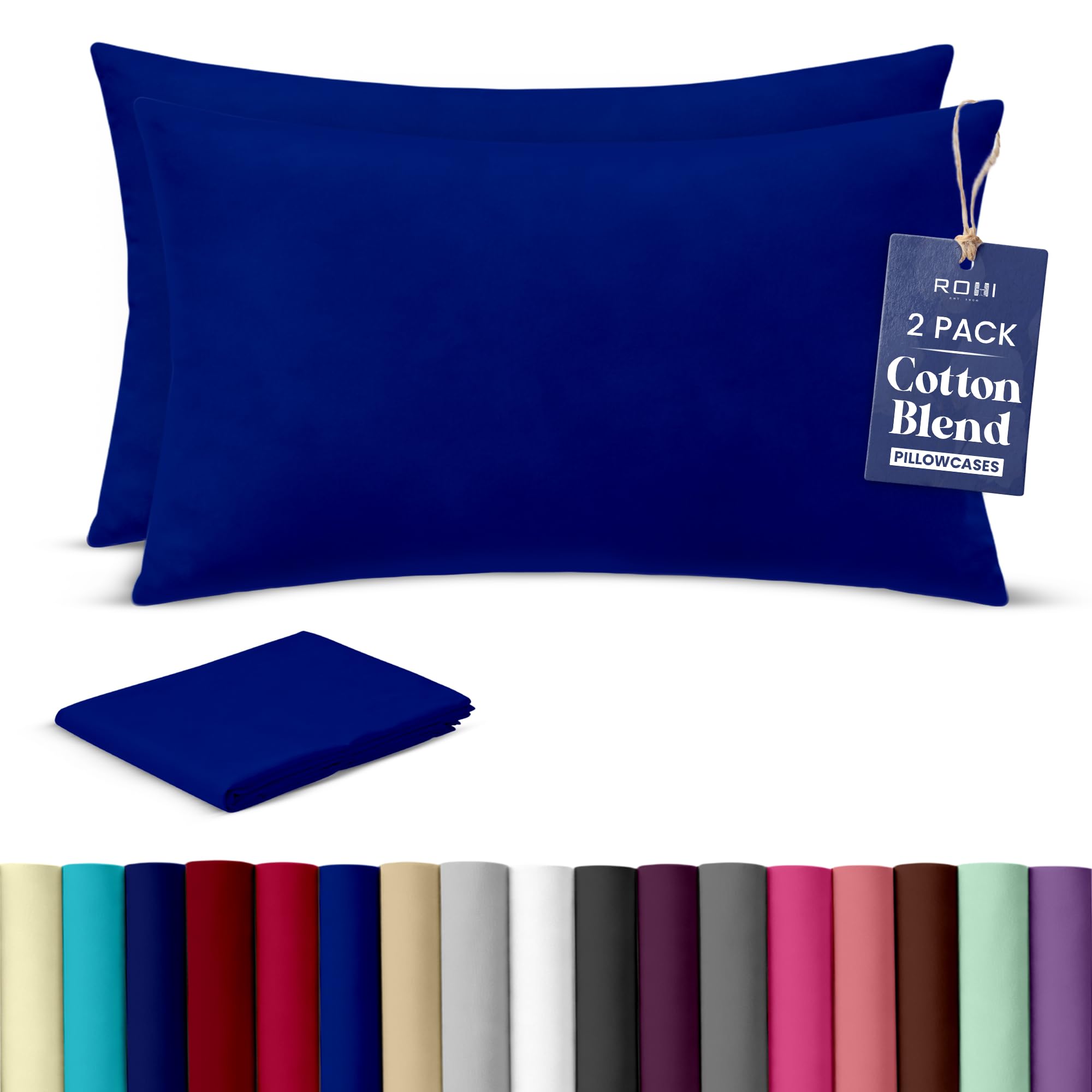 Rohi Luxury Navy Pillow Cases 2 Pack - (50×75cm) | Soft & Comfy Cotton Blend Pillow Covers with Envelope Closure | Breathable, Anti-Allergy, Fade & Wrinkle Resistant — image 1