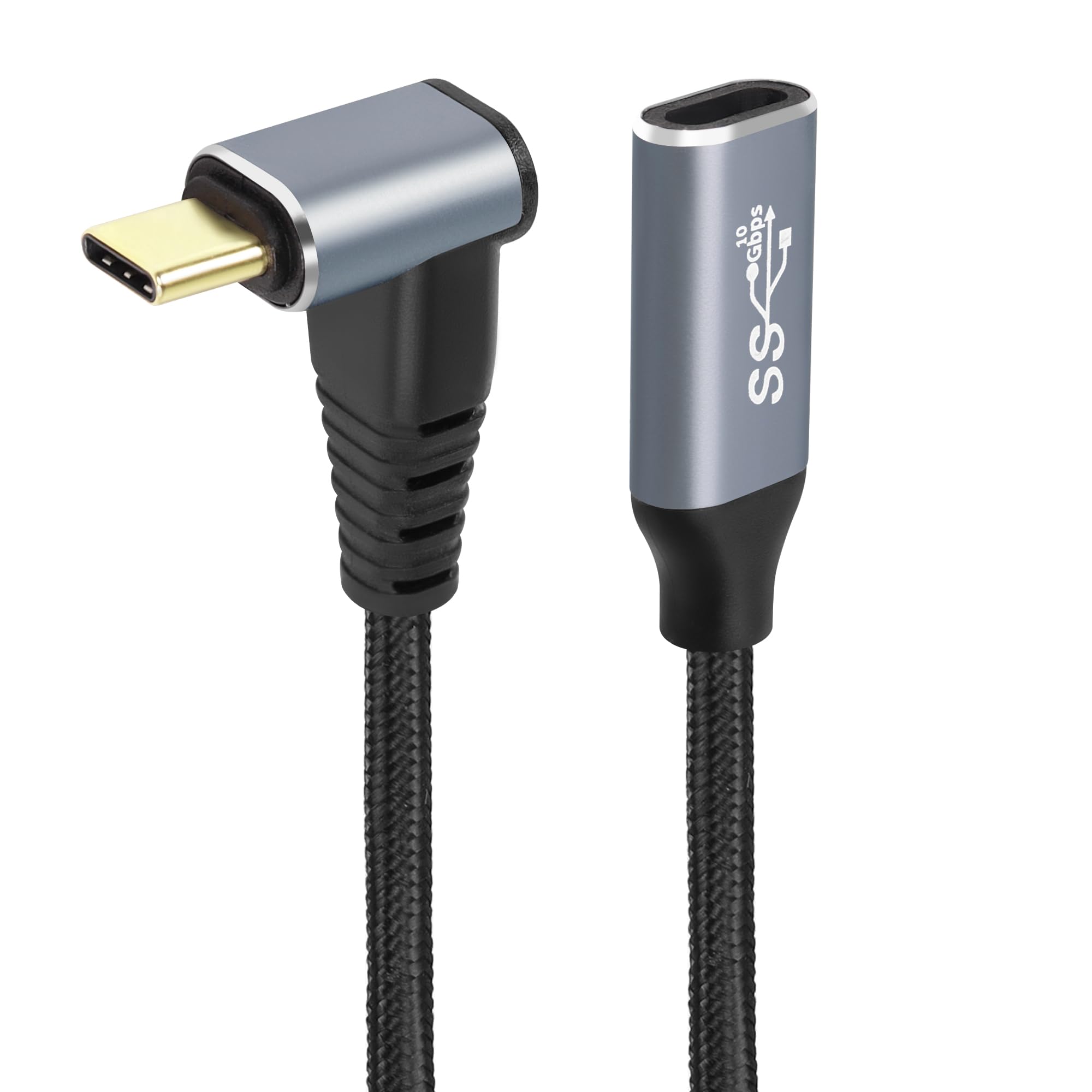 GELRHONR 100W USB C Extension Cable, Right Angle USB C Data Cable Fast charging 10G Data Transfer 4K 60HzVideo Output, Flat Elbow Type C Extension Cable, for i/Phone 15,S24 S23 Ultra (0.25M/0.8Ft)