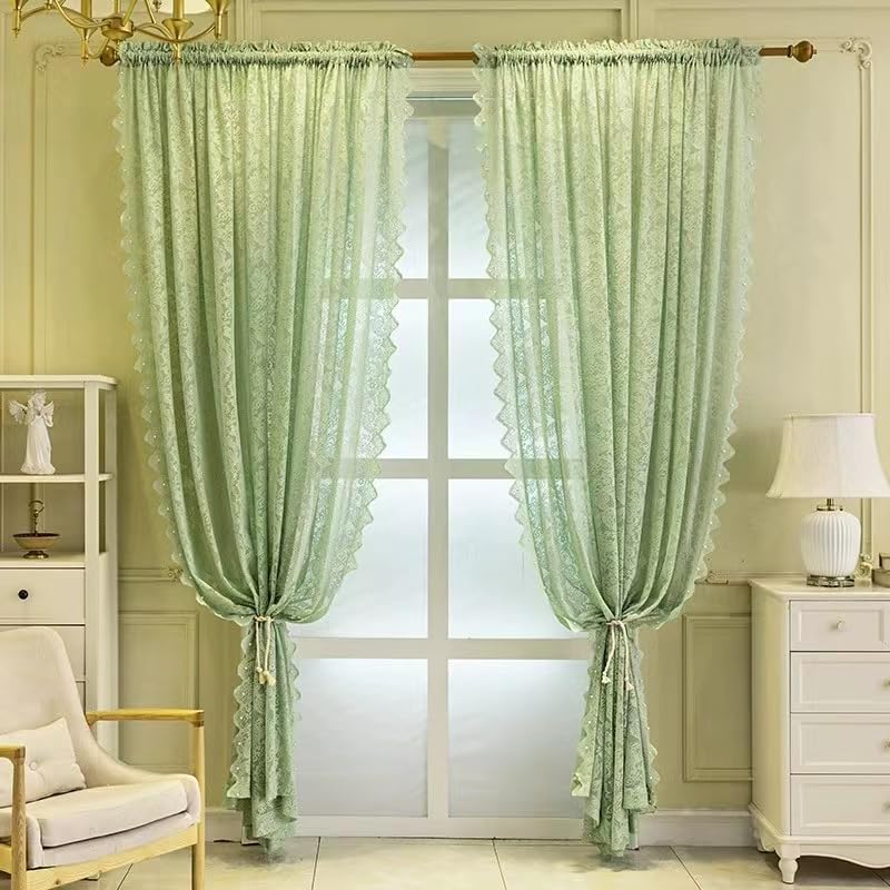 F-CHU Voile Curtains 54 drop Gothic Net Curtain for Window Lace Curtain for Bedroom Kitchen Decor 2 Panels 55 W x 54 L Inch(140cm x 137cm) Green Curtains