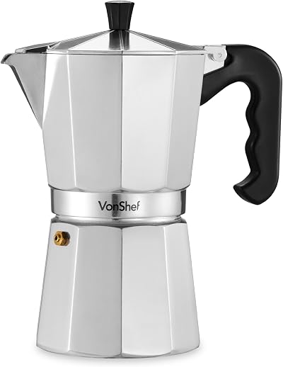 VonShef Stovetop Coffee Maker 9 Cup Aluminium Moka Pot 450ml