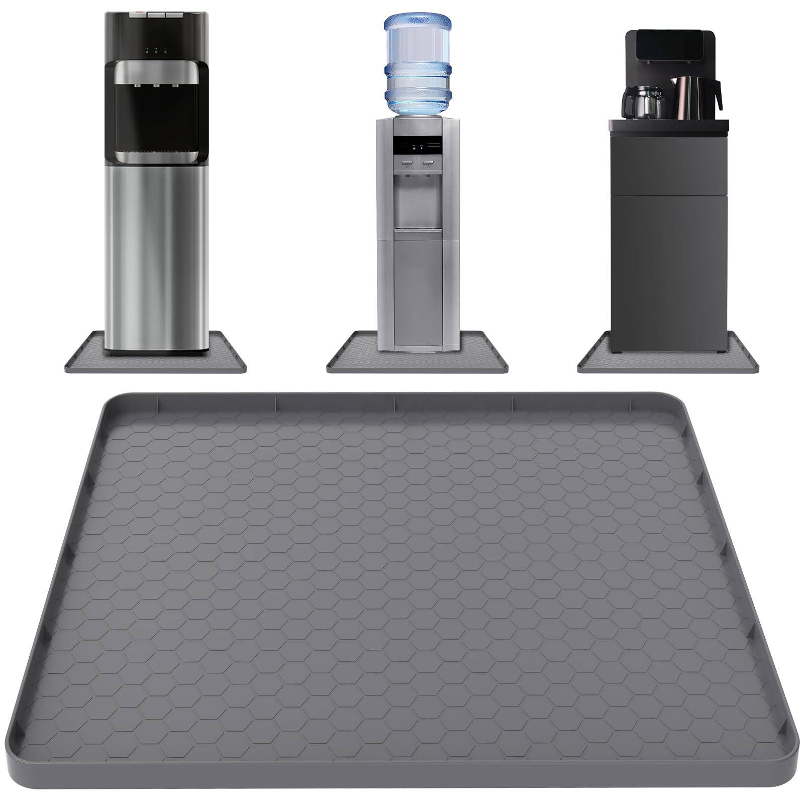 Water Cooler Mat - (22" x 19") Non-Slip Water Cooler Dispenser Mat with Raised Edges for Floor Protection, Under Water Cooler Dispenser Mat, Great for Bedrooms,Kitchens, Offices, Bars (Gray)