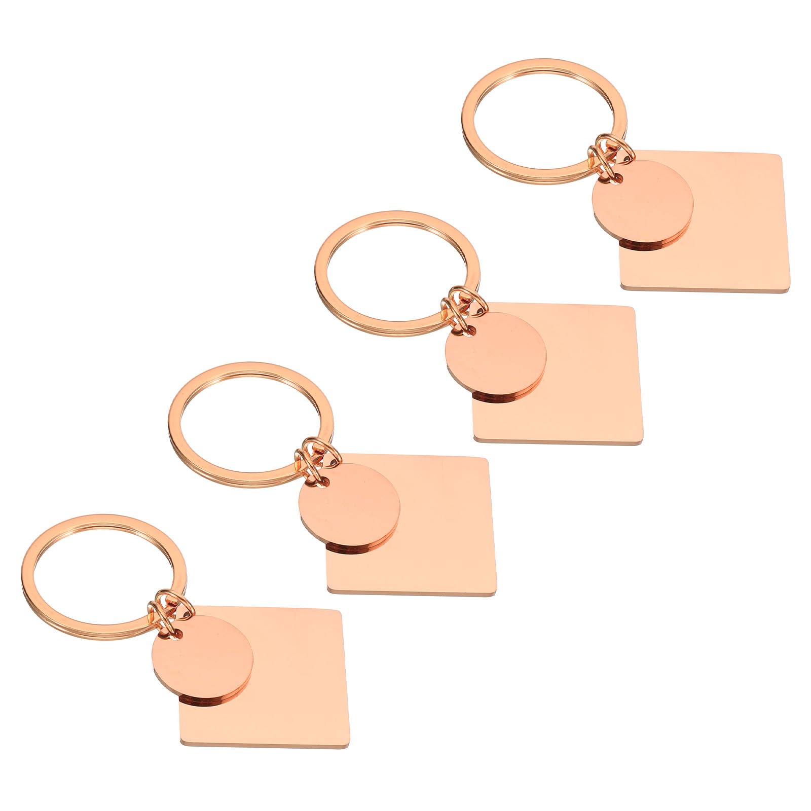 PATIKIL 4Pcs Metal Stamping Blanks, Metal Keychain Blanks Square Stamping Tags Blanks Stainless Steel DIY Round Name Tag for Laser Engraving Lover, Rose Gold
