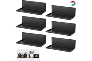 Kokone 6 Pack Magnetic Pegboard Shelves with Lip Around The Edge, 10x4.3 Inch Metal Peg Board Shelves Accessories for Storing or Displaying, Wall Pegboard Steel Tray for Garage Workshop Craft Room