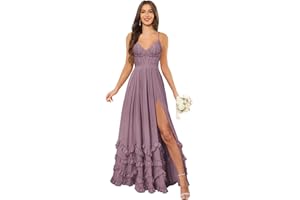 CDSSL Spaghetti Straps Floral Ruffle V-Neck Bridesmaid Dresses for Women Long Corset Formal Evening Maxi Dress