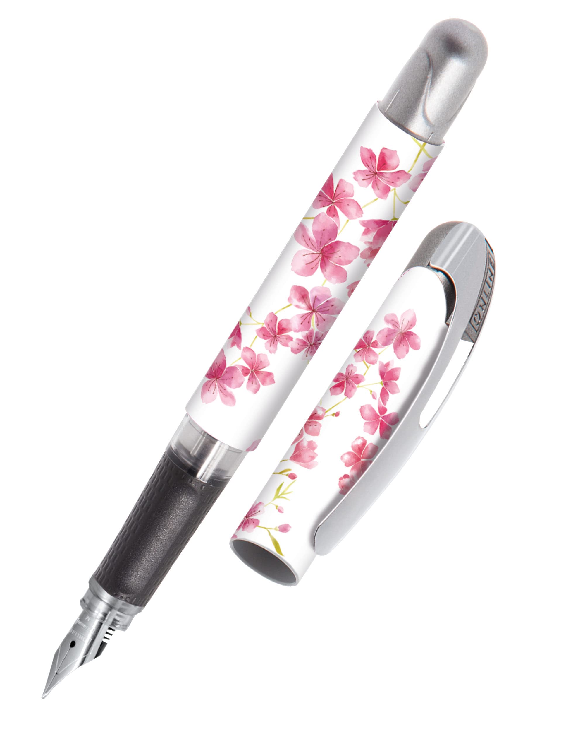 ONLINE College ink pen Blossom │ ergonomic fountain pen │ solid medium nib, soft grip part │ for standard ink cartridges │ refillable│ideal for beginners, pupils & students, Cherry Blossom