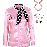 KASOYA 1950s Women Lady Pink Satin Jacket Halloween Cosplay Costume Coat with Neck Scarf