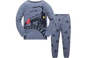 POPSHION Little Boys Pajamas for Toddler Clothes Set Planet Train Sleepwear Long Sleeve 100% Cotton 2 Piece Kids Pjs Size 1-10 Years