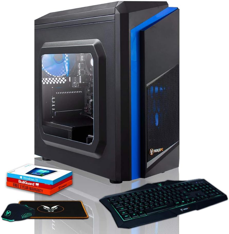 Fierce Gaming PC Bundle - AMD Ryzen 3 3200G 4GHz, AMD Vega 8 Graphics, 8GB 3000MHz, 1TB Hard Drive, Windows 10 Installed, Keyboard and Mouse (EXILE 406305)