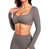 Women Elevate Long Sleeve Crop Top Sleeve Padded Sports Low Medium Impact Yoga Shirt Workout