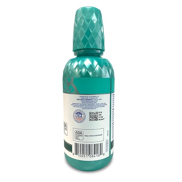 GURUNANDA ORAL RINSE FRESH BREATH MOUTHWASH, ADA-ACCEPTED ALCOHOL-FREE MOUTHWASH, 7 ESSENTIAL OILS & VITAMINS, SLS & FLOURIDE-FREE, WILD MINT, 16 OZ