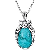 DOLIOX Genuine Teardrop Turquoise Necklace with Rose, Sterling Silver Boho Native Vintage Necklace Western Jewelry Birthdays Gift