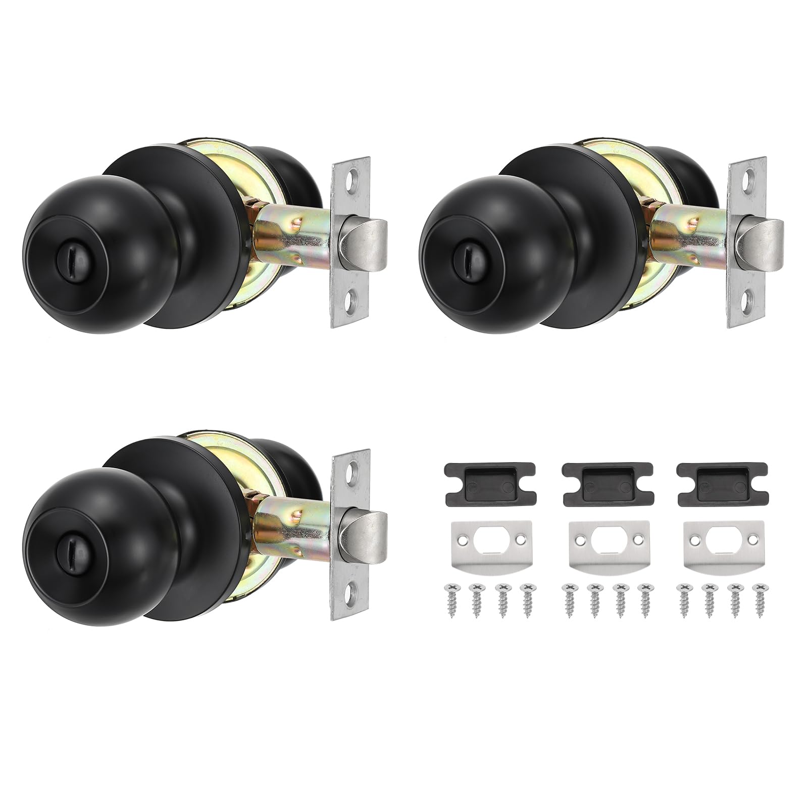 PATIKIL Privacy Keyless Door Knobs Interior, 3 Pack Round Stainless Steel Bedroom Bathroom Door Knob with Lock Entry Indoor Outdoor Door, Black