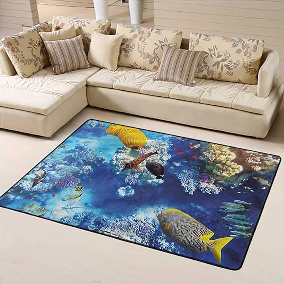 Large Carpet Area Rug Pads Fish Washable Area Rugs Marine Theme Wild Life Design Rug