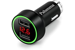 Palumma 24W/4.8A Dual USB Car Charger, 12V to USB Outlet with Cigarette Lighter Voltage Meter LED/LCD Display Battery Low Vol