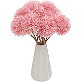 Tinsow 12 Pcs Faux Ball Chrysanthemum Bouquet Pink Artificial Ball Flowers Fake Sring Flowers for Home Garden Party Wedding Decoration (12, Pink)