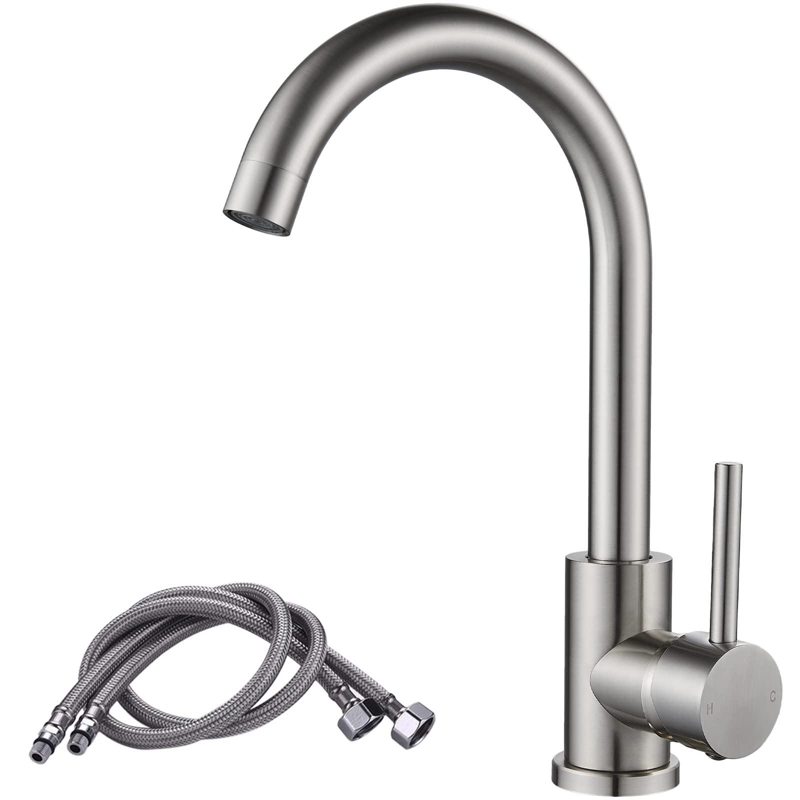 Brushed Kitchen Tap Stainless Steel Taps Single Lever Monobloc Kitchen Sink Mixer Taps 1 Hole Swivel Spout Kitchen Faucet