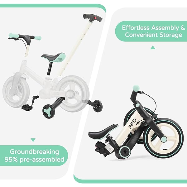 JMMD 6 IN 1 TODDLER BIKE WITH PUSH HANDLE FOR KIDS 18-60 MONTHS, 12″ FOLDABLE BALANCE BIKE WITH TRAINING WHEELS, PEDALS, BRAKES, KICKSTAND, PUSH TRICYCLE TODDLER GIFT & TOYS FOR BOY & GIRL