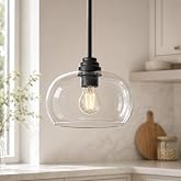 AUTELO 1-Light Modern Matte Black Pendant Lights Kitchen Island, 9 Inch | Vintage Island pendant lights with Clear Glass,Adjustable Pendant Light Fixtures,for Kitchen Dining Room Hallway Bedroom